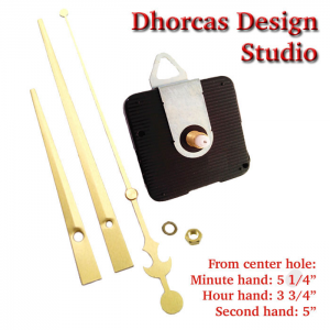 (#03G) Quartz Clock Movement kit, quiet motor and LONG Gold 6" hand, choose from regular to long shafts and a hanger.