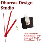 (#05) Quartz Clock Movement kit, quiet motor and Red 5" hand, choose from regular to long shafts and a hanger.