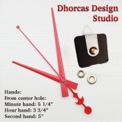 (#03R) Quartz Clock Movement kit, quiet motor and LONG Red 6" hand, choose from regular to long shafts and a hanger.