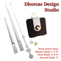 (#03S) Quartz Clock Movement kit, quiet motor and LONG Silver 6" hand, choose from regular to long shafts and a hanger.