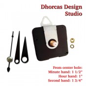 (#023) Quartz Clock Movement kit, quiet motor and Black 1 1/2" hand, choose from regular to long shafts and a hanger.