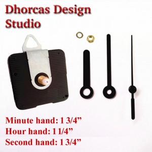 (#011) Quartz Clock Movement kit, quiet motor and Black 1 3/4" hand, choose from regular to long shafts and a hanger.