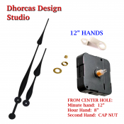 (#029) Quartz Clock Movement kit, quiet i-motor and LONG Black 12" hand, choose from regular to long shafts and hanger