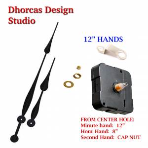 (#029) Quartz Clock Movement kit, quiet i-motor and LONG Black 12" hand, choose from regular to long shafts and hanger