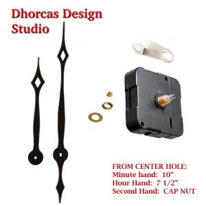 (#027) Quartz Clock Movement kit, quiet motor and LONG Black 10" hand, choose from regular to long shafts and hanger