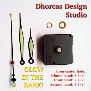 (#018) Quartz Clock Movement kit, quiet motor and GLOW IN THE DARK 3.5" hand, choose from regular to long shafts